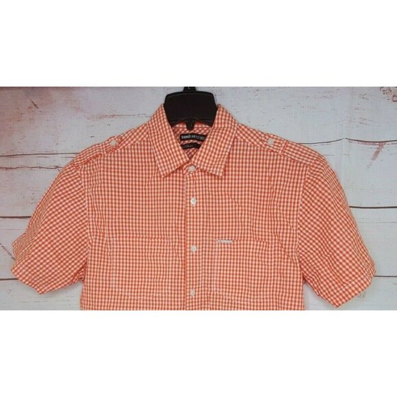 Ecko Unltd Orange White Checkered Men’s Casual Button-Up Short Sleeve Shirt - Picture 2 of 10